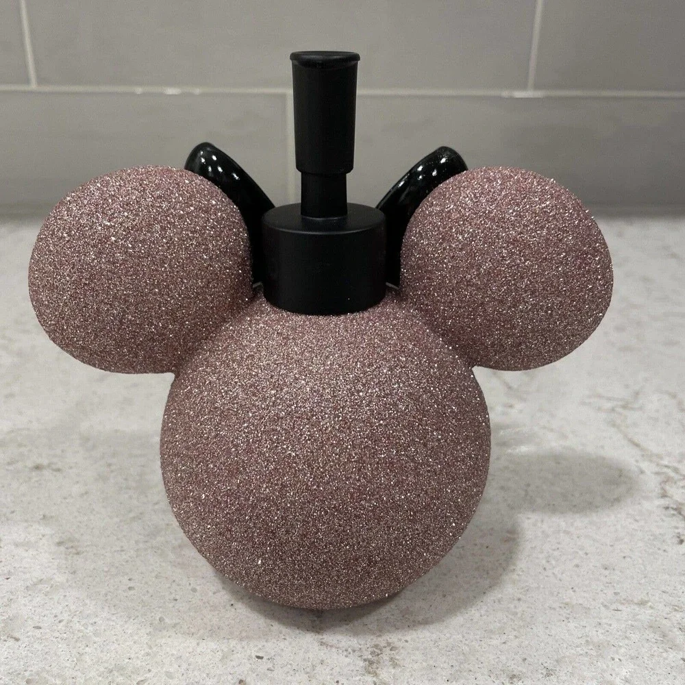 ROSE GOLD GLITTER Bling Black Bow Disney Minnie Mouse Soap Dispenser Pump Mickey